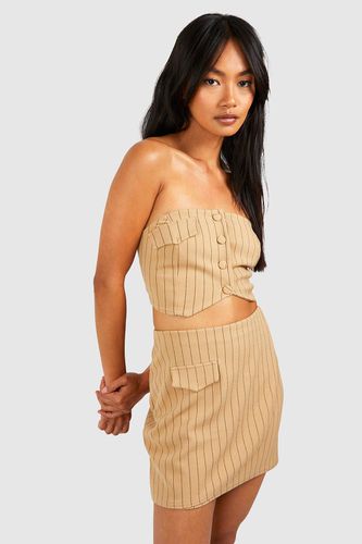 Womens Jersey Crepe Pinstripe Bandeau & Wrap Mini Skirt - - 12 - boohoo - Modalova