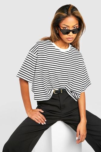 Womens Basic Cotton Boxy Cropped Striped T-shirt - - 16 - boohoo - Modalova