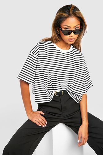 Womens Basic Cotton Boxy Cropped Striped T-shirt - - 8 - boohoo - Modalova