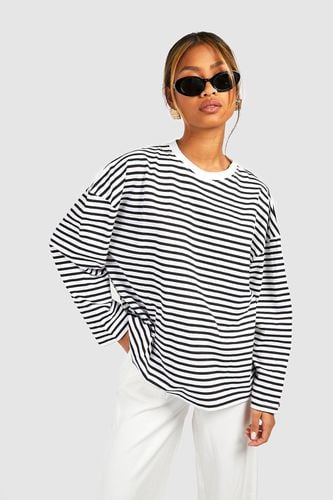 Womens Basic Cotton Oversized Long Sleeve Striped T-shirt - - 10 - boohoo - Modalova