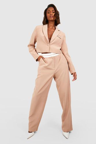 Womens Contrast Waistband Relaxed Fit Tailored Trousers - - 16 - boohoo - Modalova