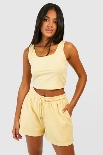 Womens Scoop Neck Crop Top And Sweat Short Set - - XL - boohoo - Modalova