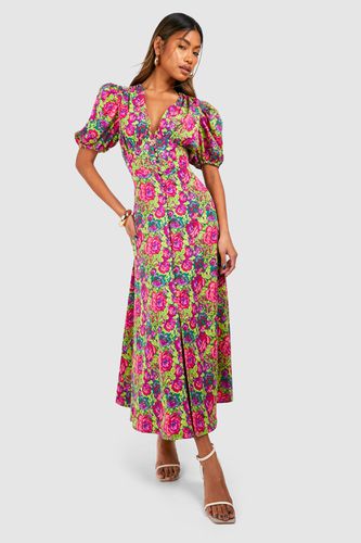 Womens Floral Button Through Midi Dress - - 8 - boohoo - Modalova