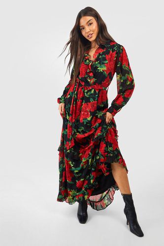 Womens Chiffon Dobby Floral Detail Maxi Dress - - 10 - boohoo - Modalova