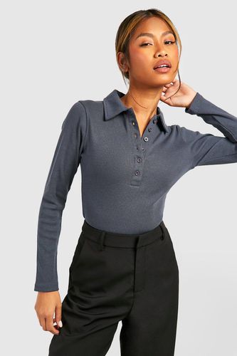 Womens Basic Rib Collared Long Sleeve Bodysuit - - 12 - boohoo - Modalova
