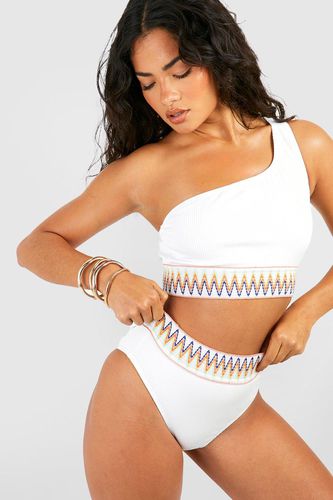 Womens Aztec Tape One Shoulder Rib Bikini Top - - 10 - boohoo - Modalova