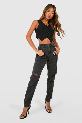 Womens Basics High Waisted Ripped Mom Jeans - - 14 - boohoo - Modalova