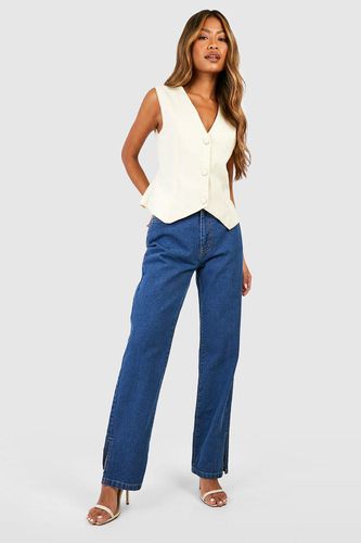 Womens Basics High Waisted Split Hem Straight Leg Jeans - - 10 - boohoo - Modalova