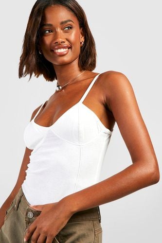 Womens Cotton Corset Detail Bodysuit - - 6 - boohoo - Modalova