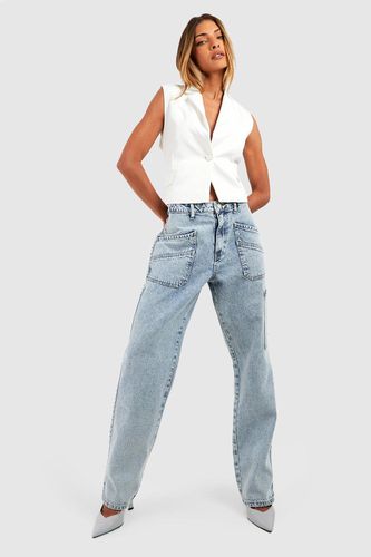 Womens Denim Light Wash Pocket Detail Cargo Jeans - - 12 - boohoo - Modalova