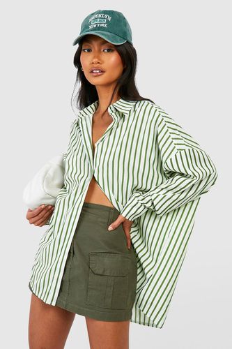 Womens Stripe Drop Shoulder Oversized Shirt - - 12 - boohoo - Modalova