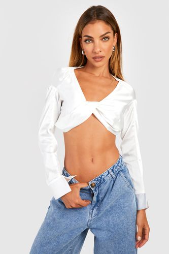 Womens Cropped Satin Twist Shirt - - 12 - boohoo - Modalova