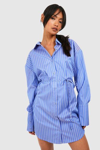 Womens Stripe Cinched Waist Shirt Dress - - 10 - boohoo - Modalova