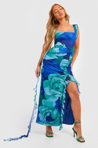 Womens Floral Strappy Ruffle Split Maxi Dress - - 10 - boohoo - Modalova