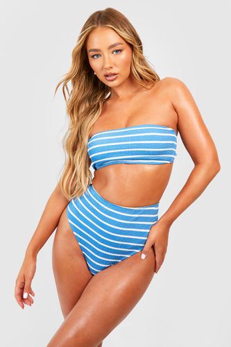 Womens Stripe Crinkle Bandeau Bikini Top - - 10 - boohoo - Modalova