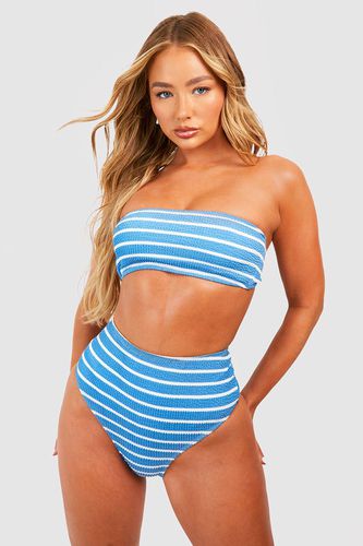 Womens Stripe Crinkle High Waisted Bikini Brief - - 6 - boohoo - Modalova