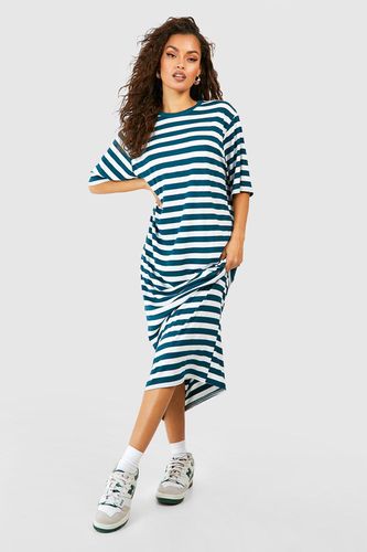 Womens Oversized Striped T-shirt Maxi Dress - - 8 - boohoo - Modalova
