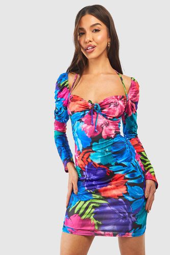 Womens Floral Slinky Mini Dress - - 10 - boohoo - Modalova