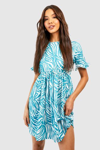 Womens Zebra Ruffle Sleeve Smock Dress - - 8 - boohoo - Modalova