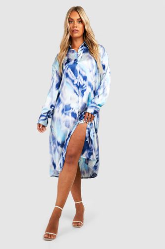 Womens Plus Abstract Print Satin Midi Shirt Dress - - 18 - boohoo - Modalova