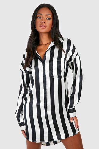 Womens Oversized Striped Satin Shirt Dresses - - 10 - boohoo - Modalova