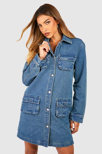 Womens Cargo Pocket Denim Shirt Dress - - 10 - boohoo - Modalova