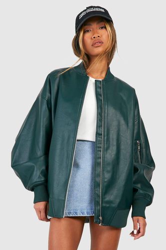 Womens Oversized Faux Leather Bomber Jacket - - 8 - boohoo - Modalova