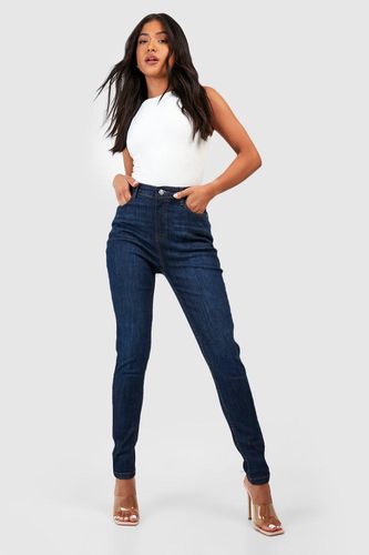 Womens Petite Dark Mid Rise Skinny Jeans 28" - 6 - boohoo - Modalova