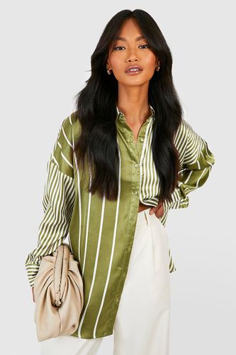 Womens Mixed Satin Stripe Oversized Shirt - - 8 - boohoo - Modalova