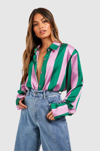 Womens Wide Stripe Deep Cuff Shirt - - 6 - boohoo - Modalova