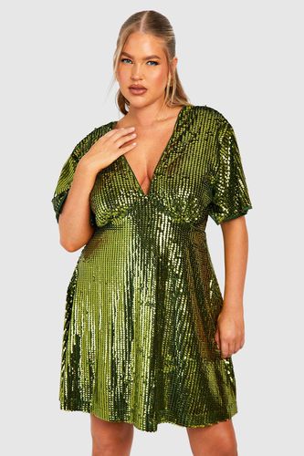 Womens Plus Matte Sequin Angel Sleeve Skater Dress - - 18 - boohoo - Modalova