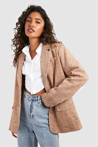 Womens Tall Herringbone Wool Look Oversized Blazer Jacket - - 16 - boohoo - Modalova