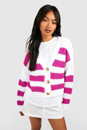 Womens Stripe Button Through Crop Cardigan - - S - boohoo - Modalova