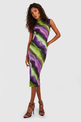 Womens Tall Abstract Wavy Slinky High Neck Midi Dress - - 6 - boohoo - Modalova