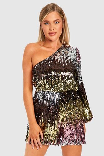 Womens Plus Rainbow Sequin One Shoulder Playsuit - - 26 - boohoo - Modalova