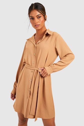 Womens Hammered Tie Waist Shirt Dress - - 12 - boohoo - Modalova