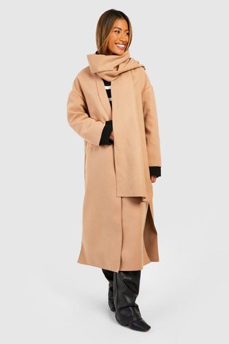 Womens 2 In 1 Scarf Detail Wool Look Midaxi Coat - - 8 - boohoo - Modalova