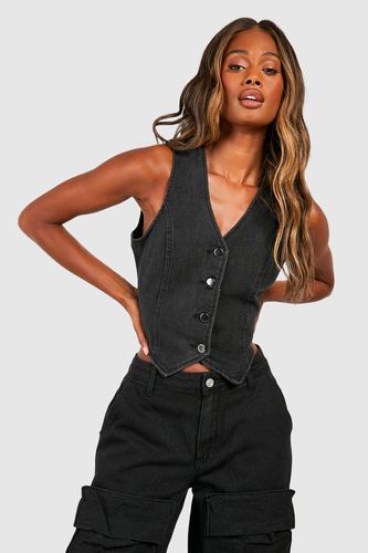 Womens Longline Denim Waistcoat - - 16 - boohoo - Modalova