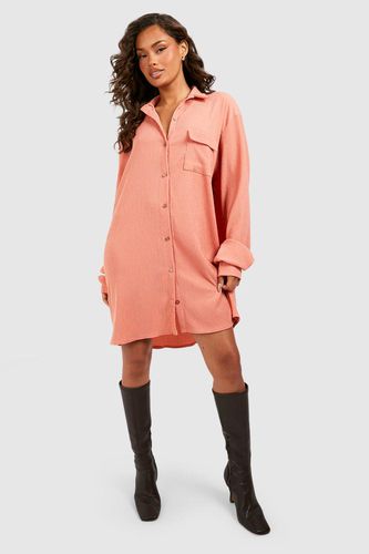 Womens Textured Mini Shirt Dress - - 12 - boohoo - Modalova