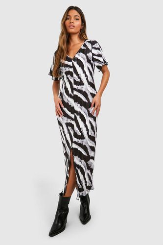 Womens Zebra Plisse Midaxi Dress - - 10 - boohoo - Modalova