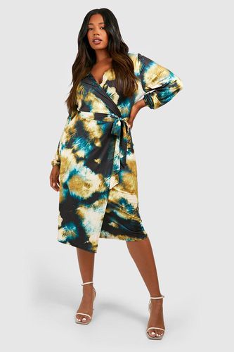 Womens Plus Tie Dye Slinky Wrap Midi Dress - - 24 - boohoo - Modalova