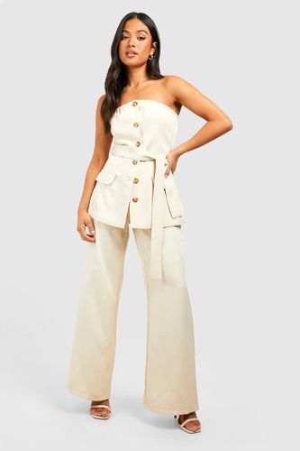 Womens Petite Wide Leg Tailored Trouser - - 16 - boohoo - Modalova