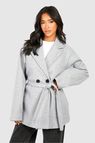 Womens Petite Wool Look Belted Coat - - 14 - boohoo - Modalova