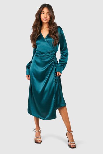 Womens Satin Wrap Shirt Midaxi Dress - - 16 - boohoo - Modalova