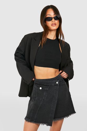 Womens Tall Wash Pokcet Detail Wrap Denim Skirt - 8 - boohoo - Modalova