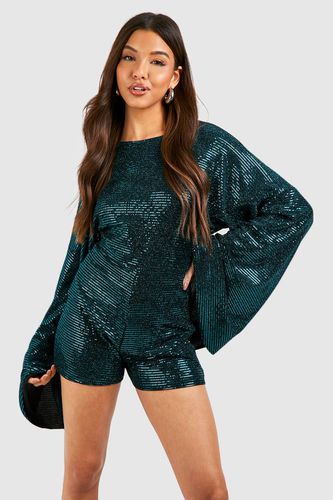 Womens Sequin Extreme Flare Sleeve Playsuit - - 10 - boohoo - Modalova