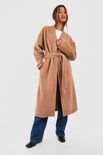 Womens Textured Wool Look Belted Coat - - 10 - boohoo - Modalova