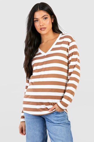 Womens Maternity Collared Striped Long Sleeve T-shirt - - 12 - boohoo - Modalova