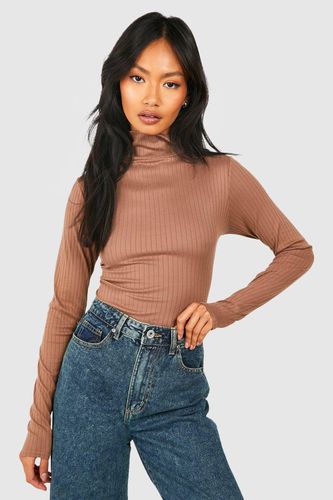 Womens High Neck Rib Knit Top - - M - boohoo - Modalova