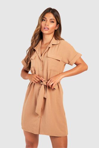 Womens Hammered Pocket Detail Utility Shirt Dress - - 6 - boohoo - Modalova